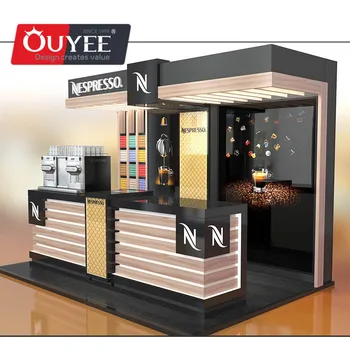 Modern Interior Decoration Design Coffee Shop Solid wood small cafe kiosk With High Quality indoor mall food cabinet