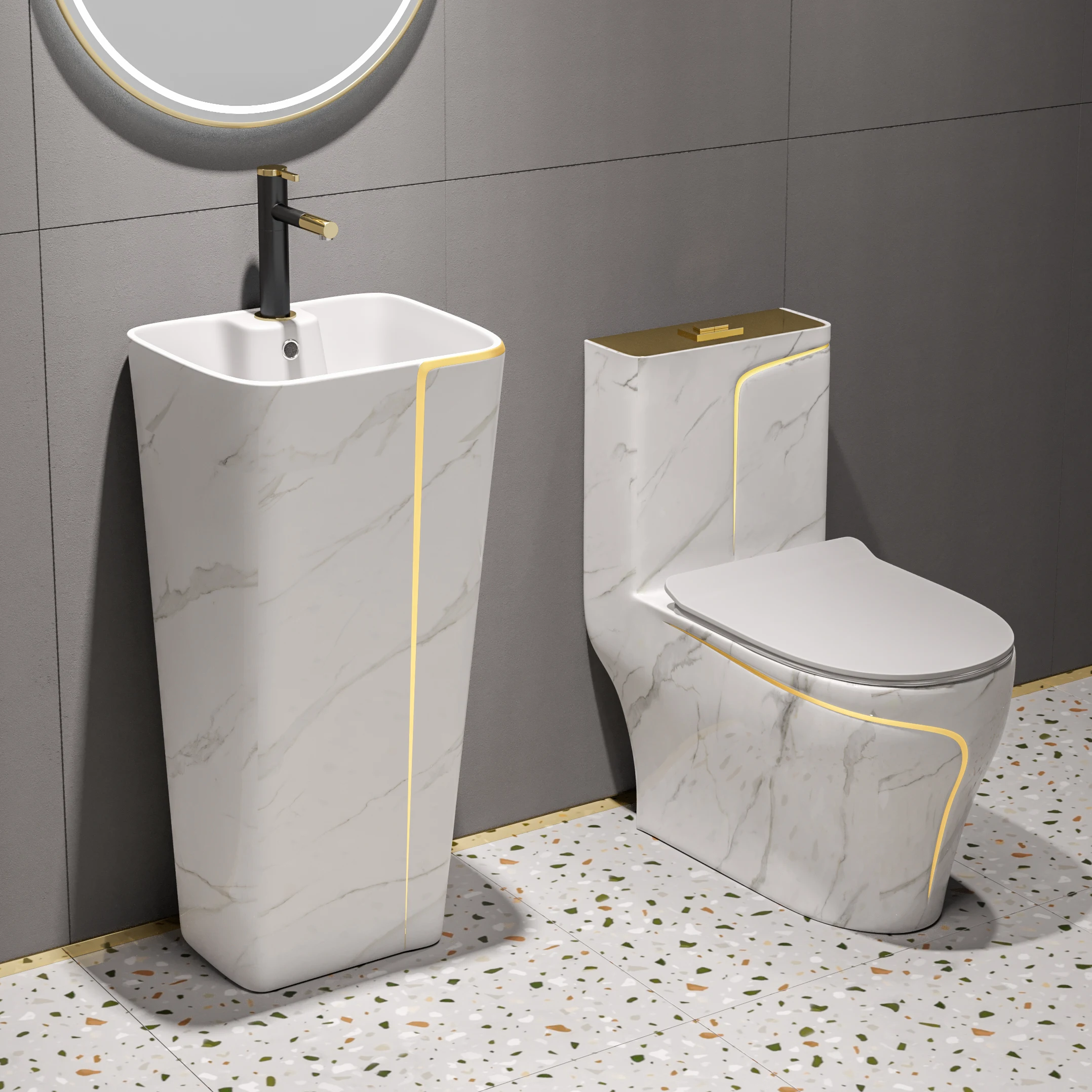 Современный дизайн S-trap/P-trap черная золотая линия цельный шкаф для воды мраморный туалет и раковина ванная комната Унитаз керамическая мраморная