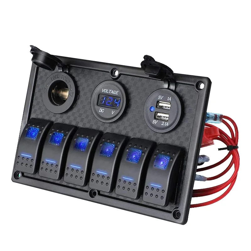 8 Gang 12-24V 2USB Charger Switch Panel+Voltmeter For Car Boat RV Marine Truck 
