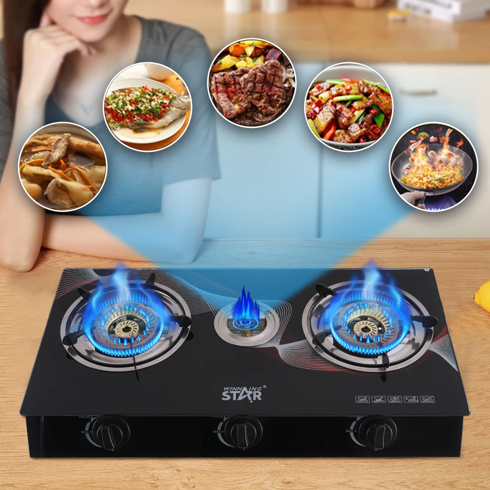 WINNING STAR Professional Automatic Piezo Ignition Cooker ST-9655 Stainless Steel 2 Burner Gas Stove Gas Cooker