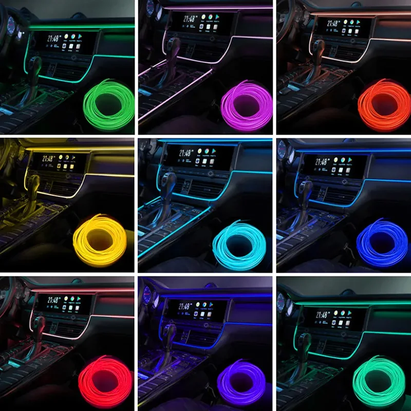 1m/3m/5m Fiber Optic Led Interior Multicolor Rgb Car Ambient Lighting