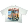 White digital print boxy cropped tees