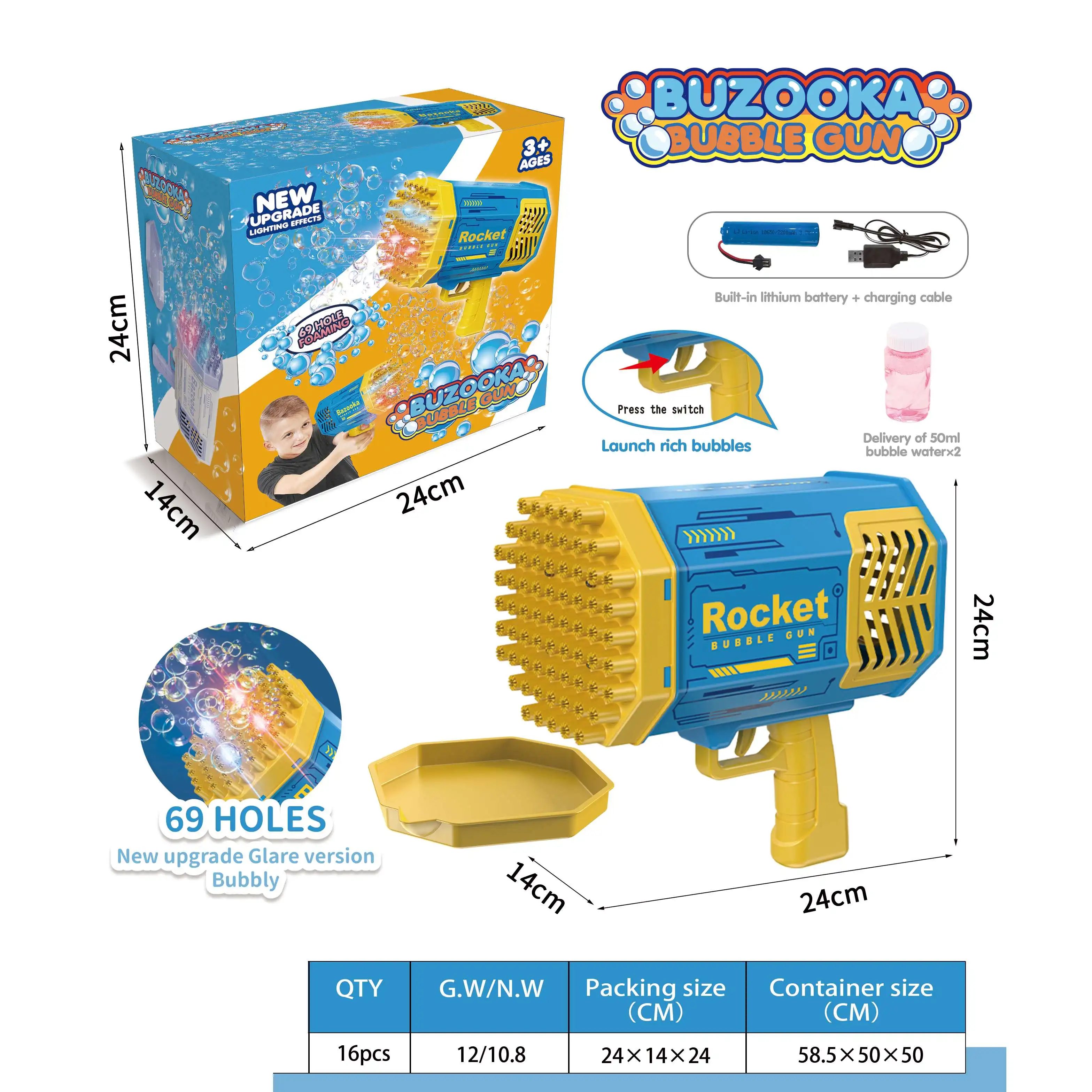 69 Holes Super Large Volume Gatling Bubble Rocket Bubble Gun Machine