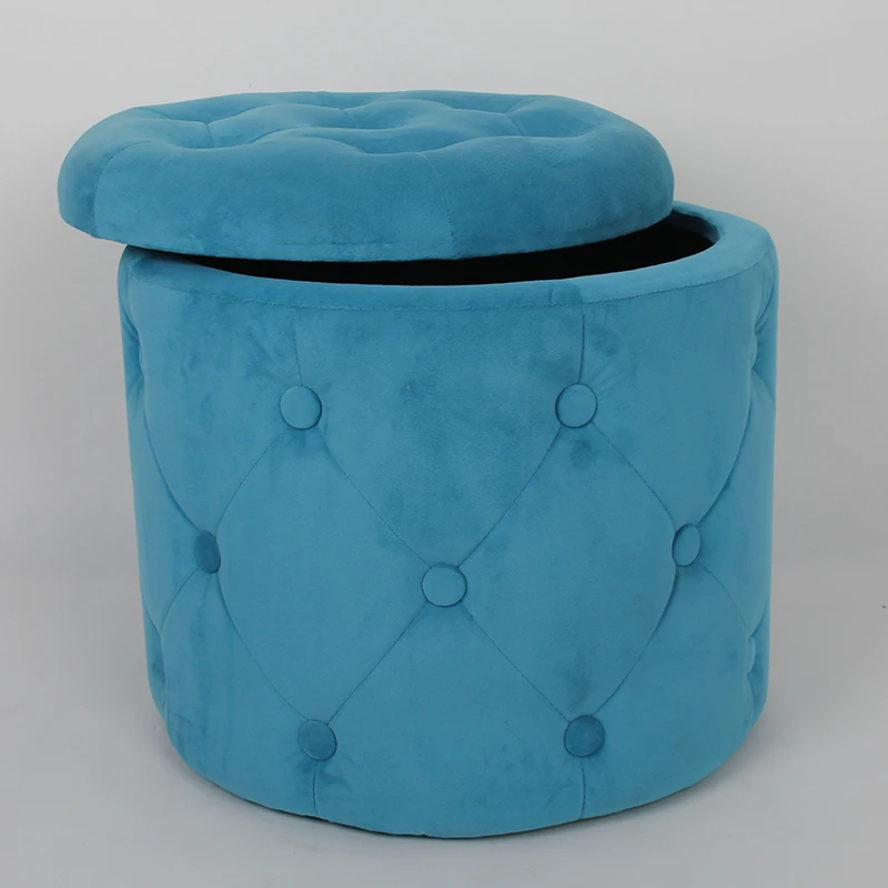RTS Living Room Furniture Colorful Round Shaped Pouf Velvet Modern Storage Ottoman Footrest Fabric Stool