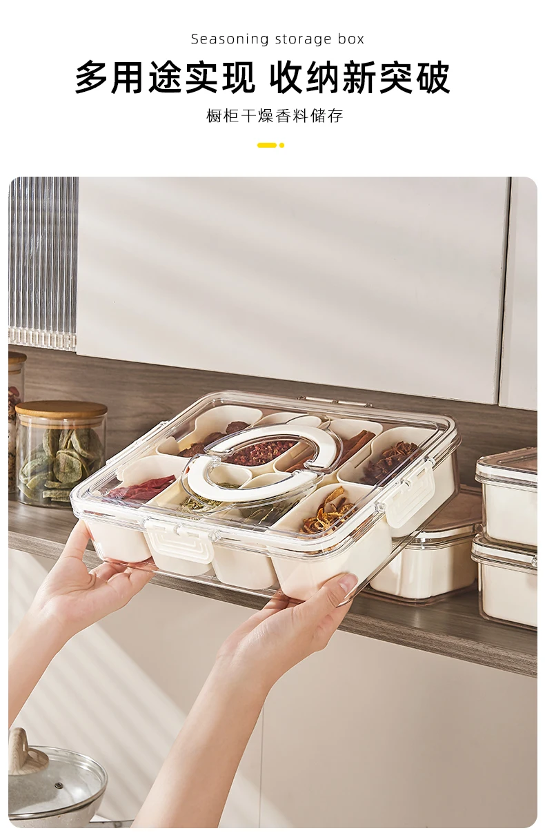Aohea Bpa Free 4 8 Compart PET Dried Fruit Contain Square Shape Food Organizner Plastic Organizer with Lid Clear Food Container