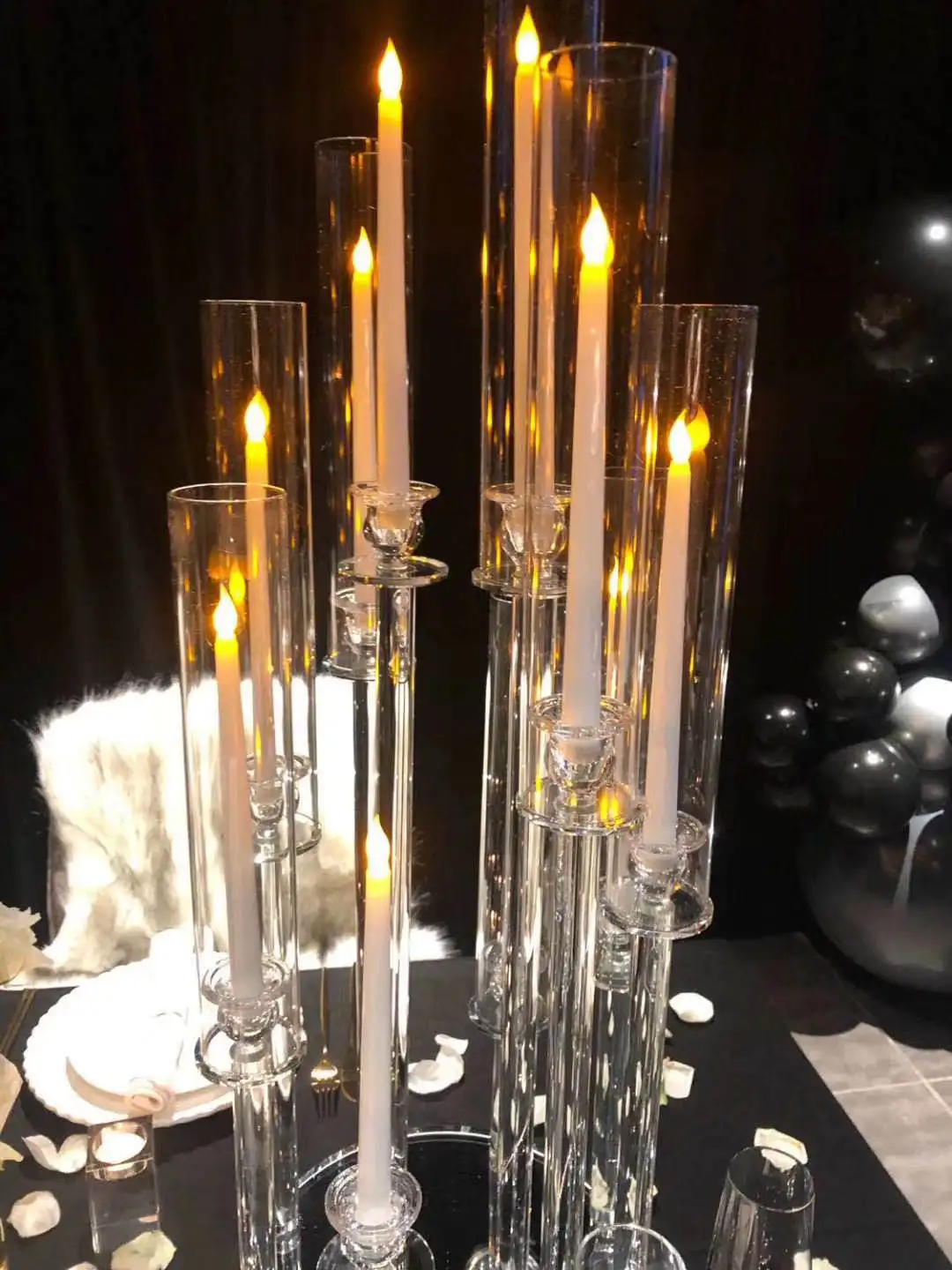 100cm Wedding Ceremony Set Crystal 10 Arm Candelabra Glass Cylinder
