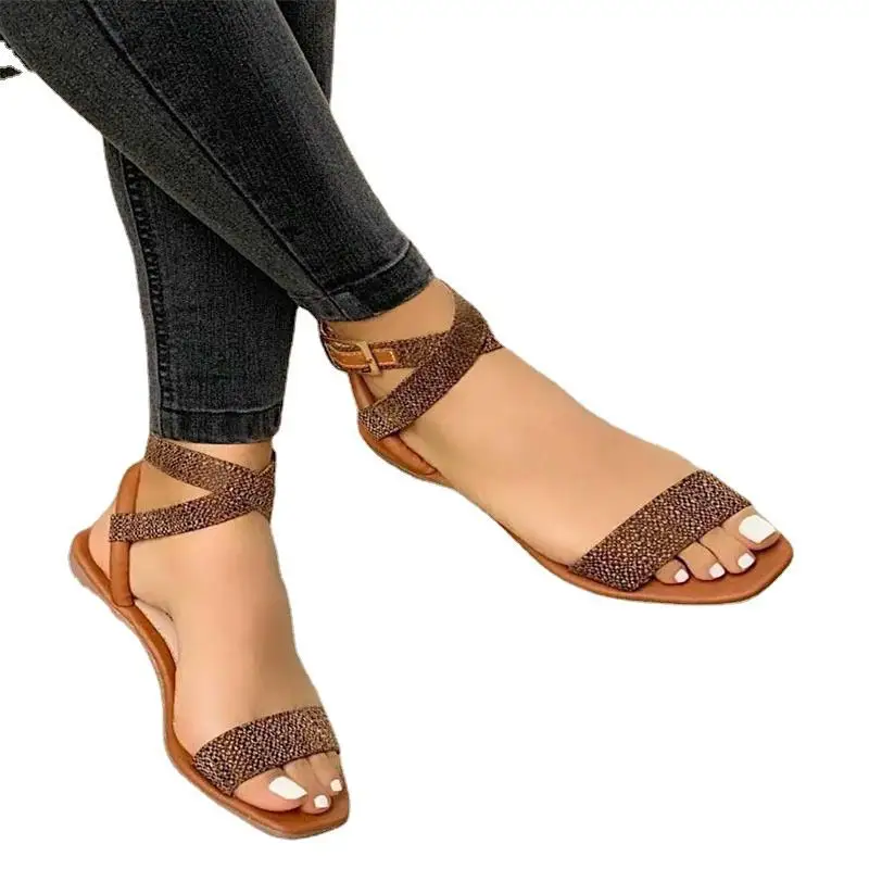 Women's Solid Color Platform Sandals Buckle Belt Soft Sole - Temu