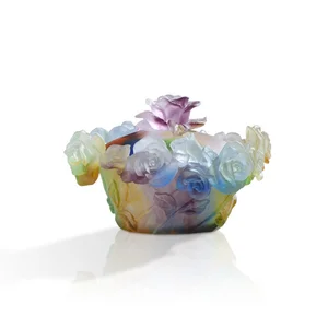 High Quality Home Decor Box Rose Flower Glass Crystal Sugar Candy Bowl Jars