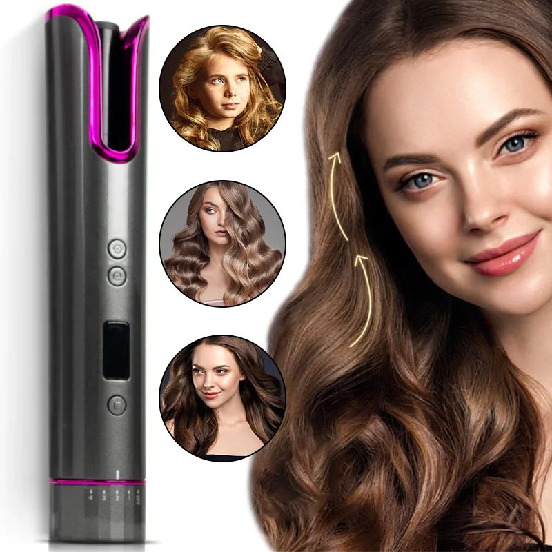 Comb Electric Cordless Auto Hair Curler,Automatic Curling Iron With Lcd