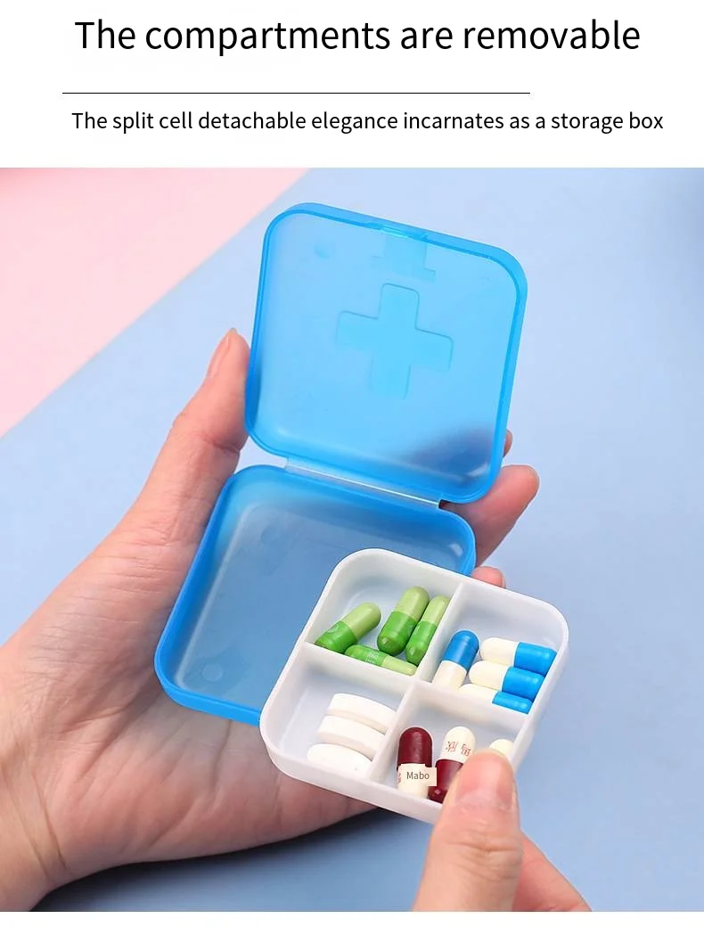 Creative cross four cell pill box convenient travel mini plastic pill box pill storage manufacture