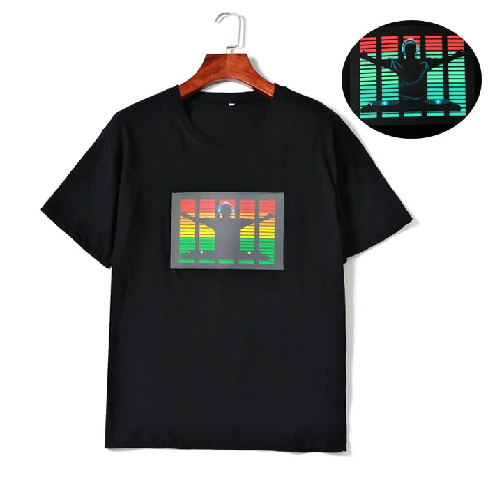 Wireless Sound Activated LED Music Light T Shirt Custom Design EL Flashing T Shirt El LED Glowing T Shirt For Party Christmas