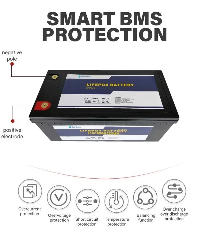 6000 Cycles Bely Battery with Bluetooth and Self Heating 12V 400Ah Solar System