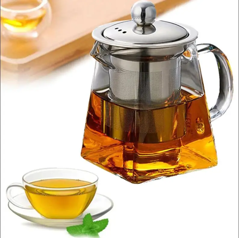 Heat Resistant Glass Teapot With Stainless Steel Infuser Heated