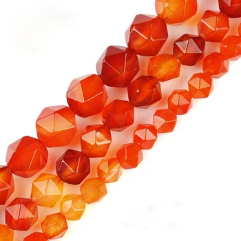 Hot Selling Beads for Jewelry Making Natural Faceted Red Agate Carnelian Diamond Cutting Gemstone Loose Beads