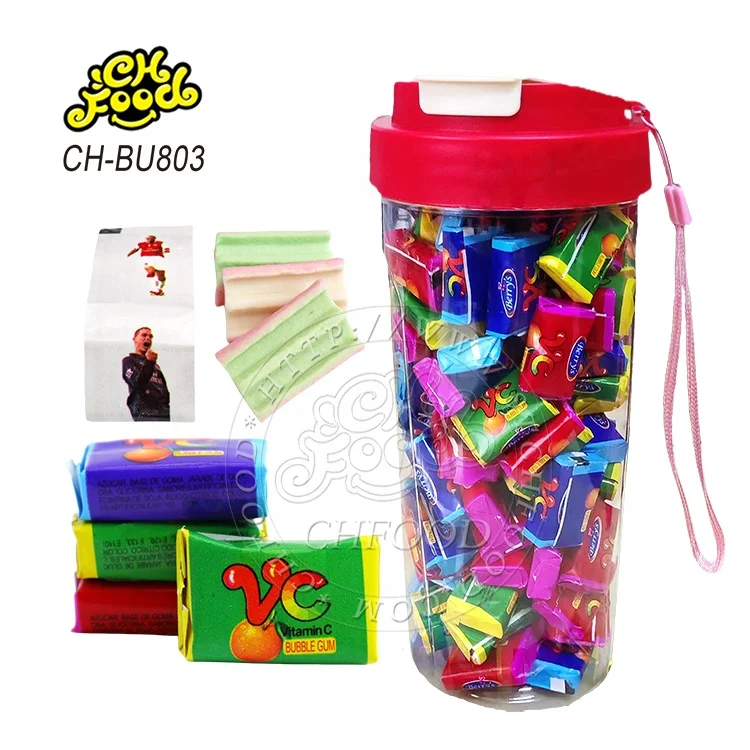 Best Selling OEM Fruit Flavor VC Tattoo Bubble Gum in Water Drinking Bottle Wholesale Halal Chewing Gum Sweets Candy for Kids