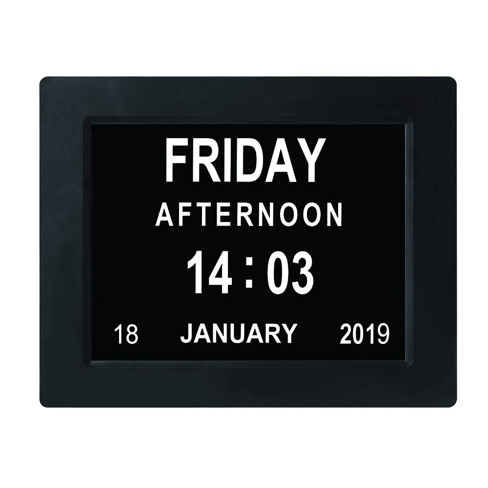 8 Inch Large Display Calendar Clock Impaired Vision with Battery Backup 3 Medicine Reminder Wall Digital Calendar Clock