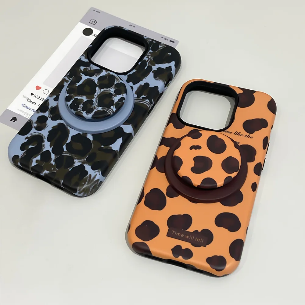 Luxury Leopard Print Magnetic Cell Phone case with Holder for iPhone 17 16  15 Pro Max Two-in-one TPU PC Shockproof Cover| Alibaba.com
