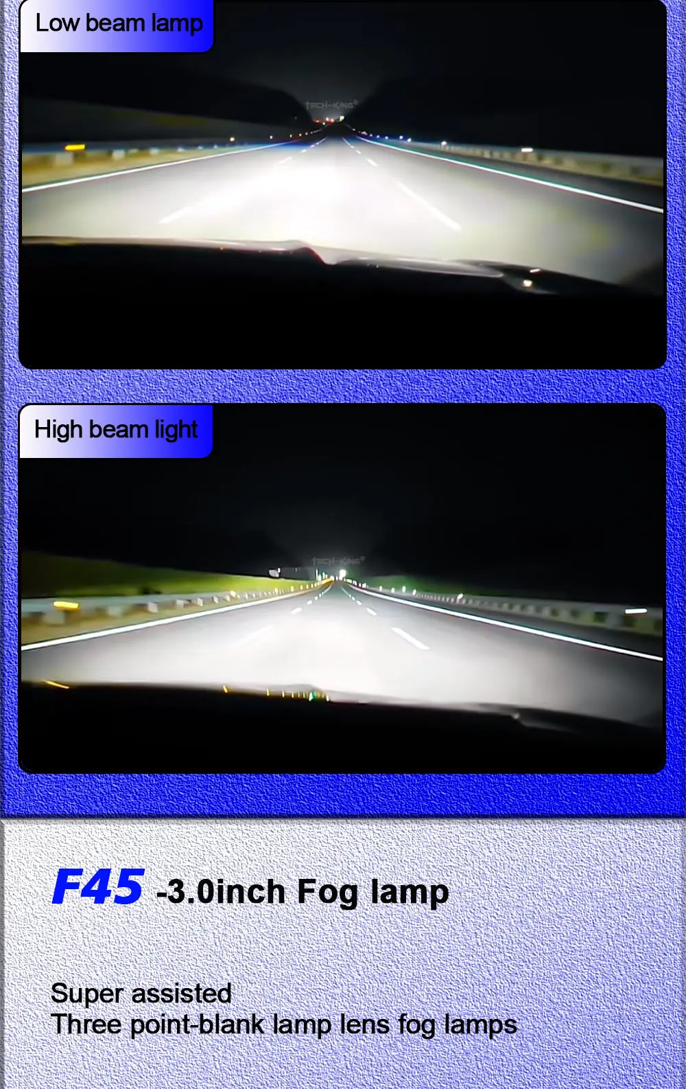 TECH-KING 75W Bi LED laser fog lights Tri-colors high power for car with 3 laser 3 inch Bi ed projector Lens Led Fog Bulbs