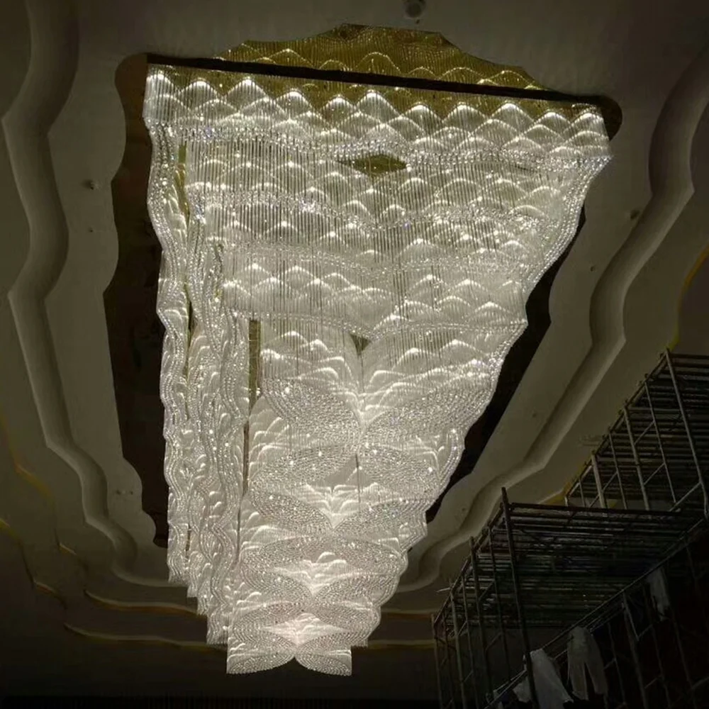 Large Ceiling Lights Can Be Customized the logo on the Bottom Large Rectangle Hotel Lobby LED K9 Crystal Chandelier Lighting