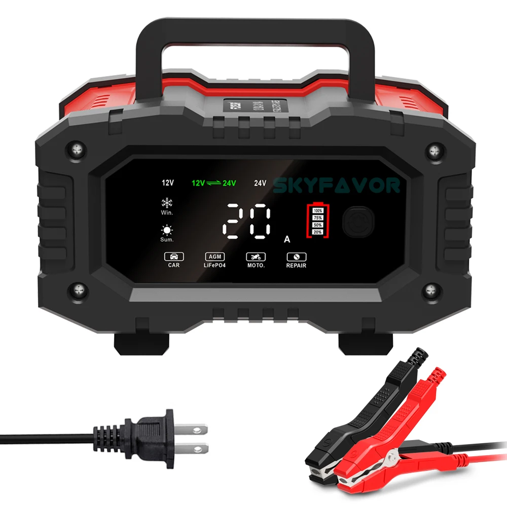 Fast Truck Motorcycle Car Battery Charger 12V 24V 20A Automatic Universal Lifepo4 Lead Acid Gel Agm Pulse Repair Battery Charger
