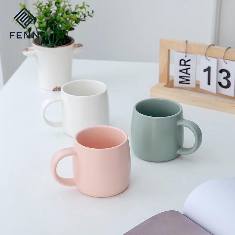 product fenn simple style 400ml solid color glaze porcelain mug home office use smooth surface ceramic coffee tea cup mugs-58