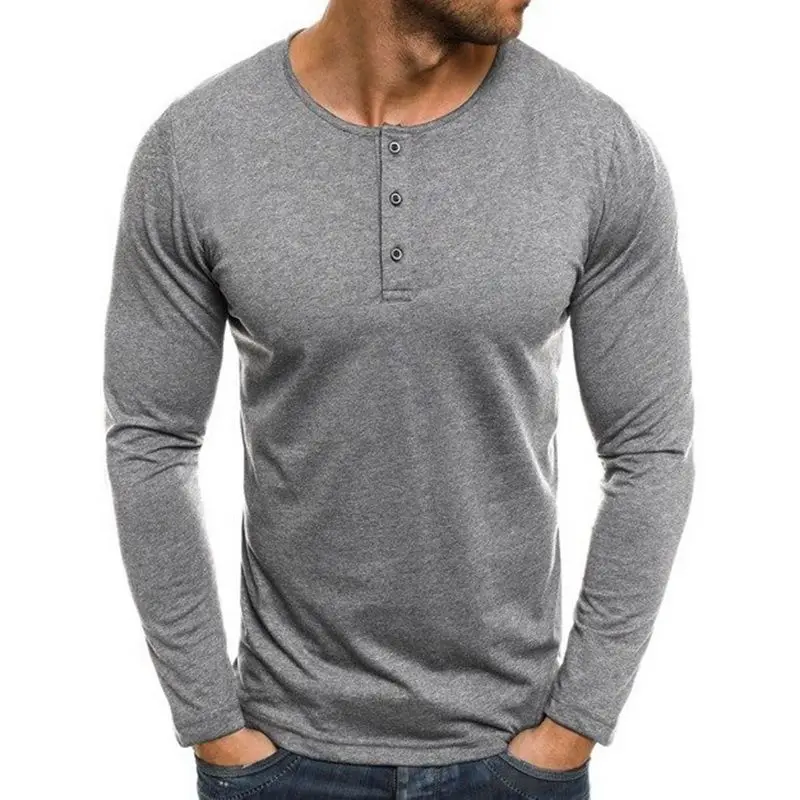 Source 3852 Cotton Long Sleeves Plain Henley Collar With 3 Button