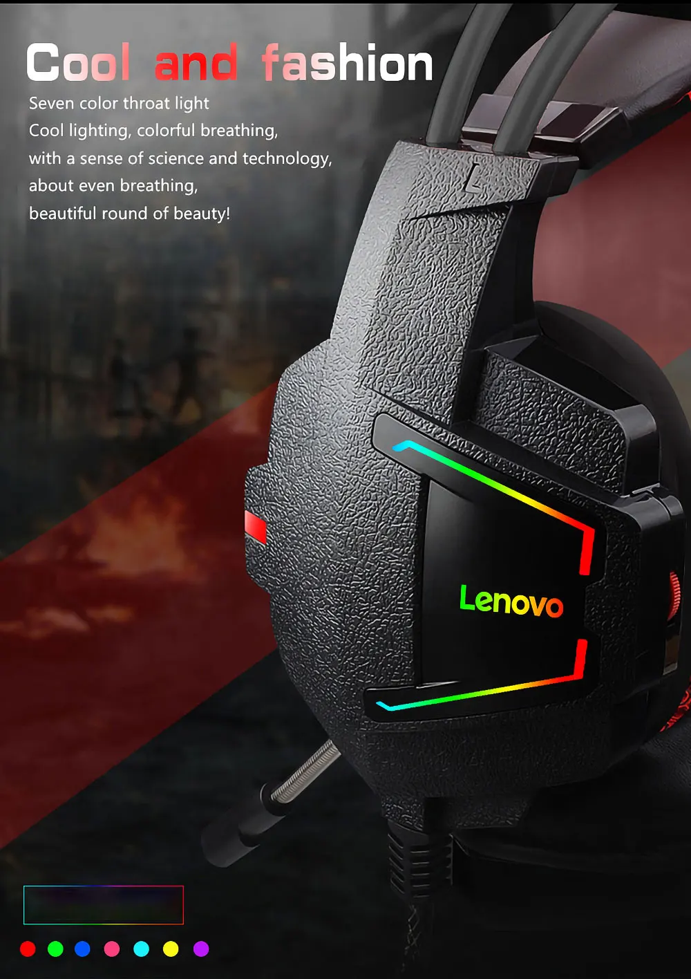 New Lenovo HU85 wired headset USB2.0 game headphone HiFi surround sound colorful LED headsets volume adjustment with microphone