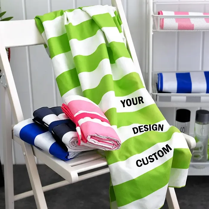 Wholesale Large Size Double Sided Striped Pattern Printing Sand Free Cationic Fabric Microfiber Custom Beach Towel Design