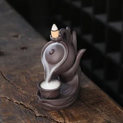 Bruciatore Incenso A Cascata Mano Di Buddha In Ceramica, Porta Incenso Backflow Con Fumo A Caduta, 14 Cm