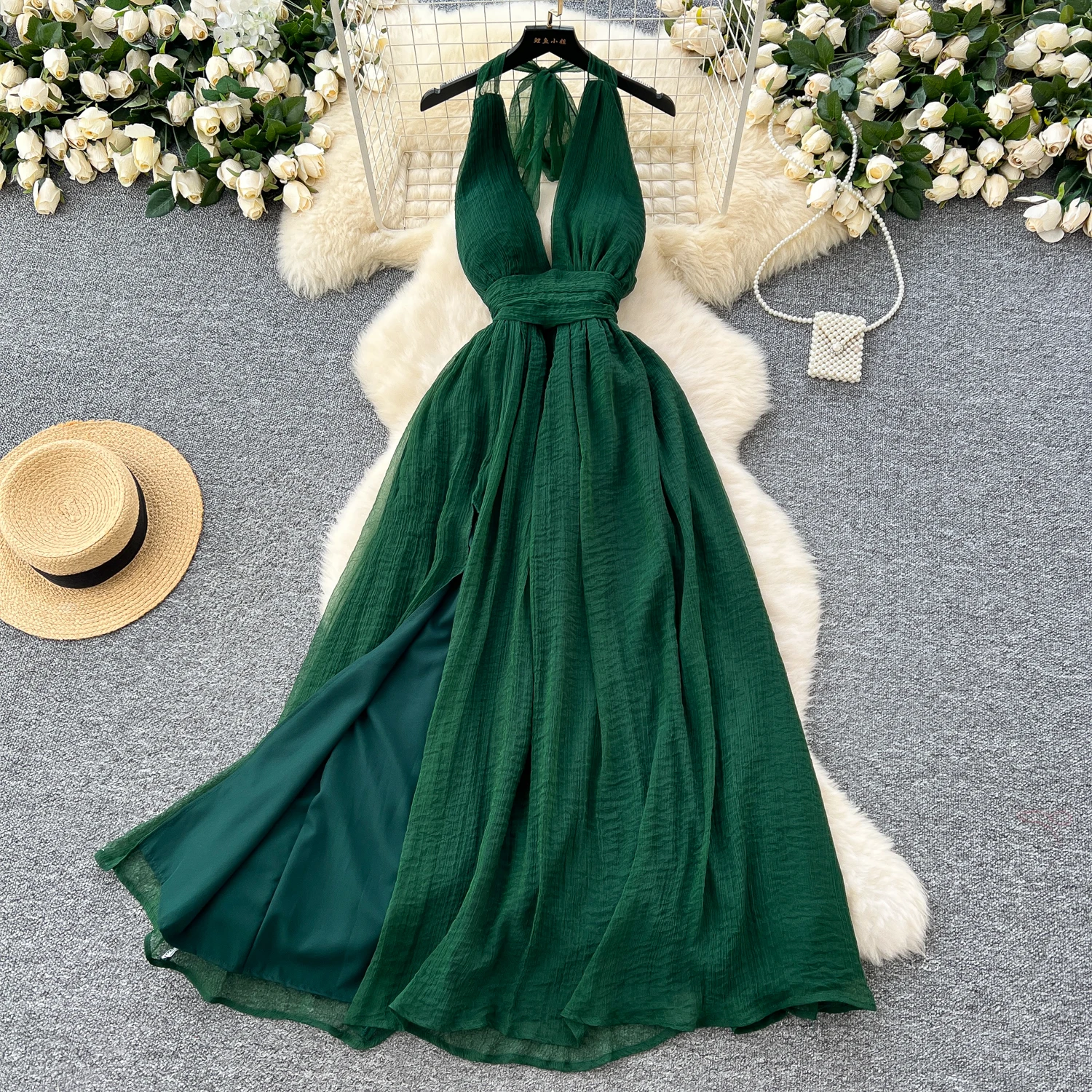 Backless Lace V-neck Casual Midi Dress For Women & Oem