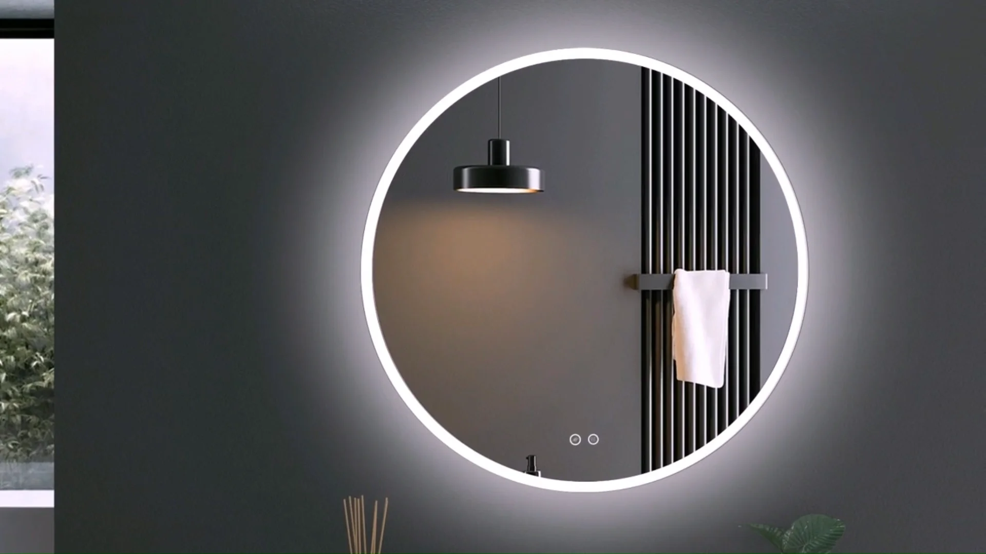 Modern Round Bathroom Mirror With Light Defogging Backlit Large