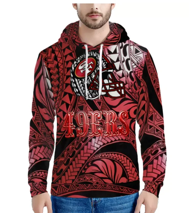 GLUDEAR Men's Polynesian Tribal Print Zip-Up Hoodie - Oversized Long Sleeve Sweatshirt