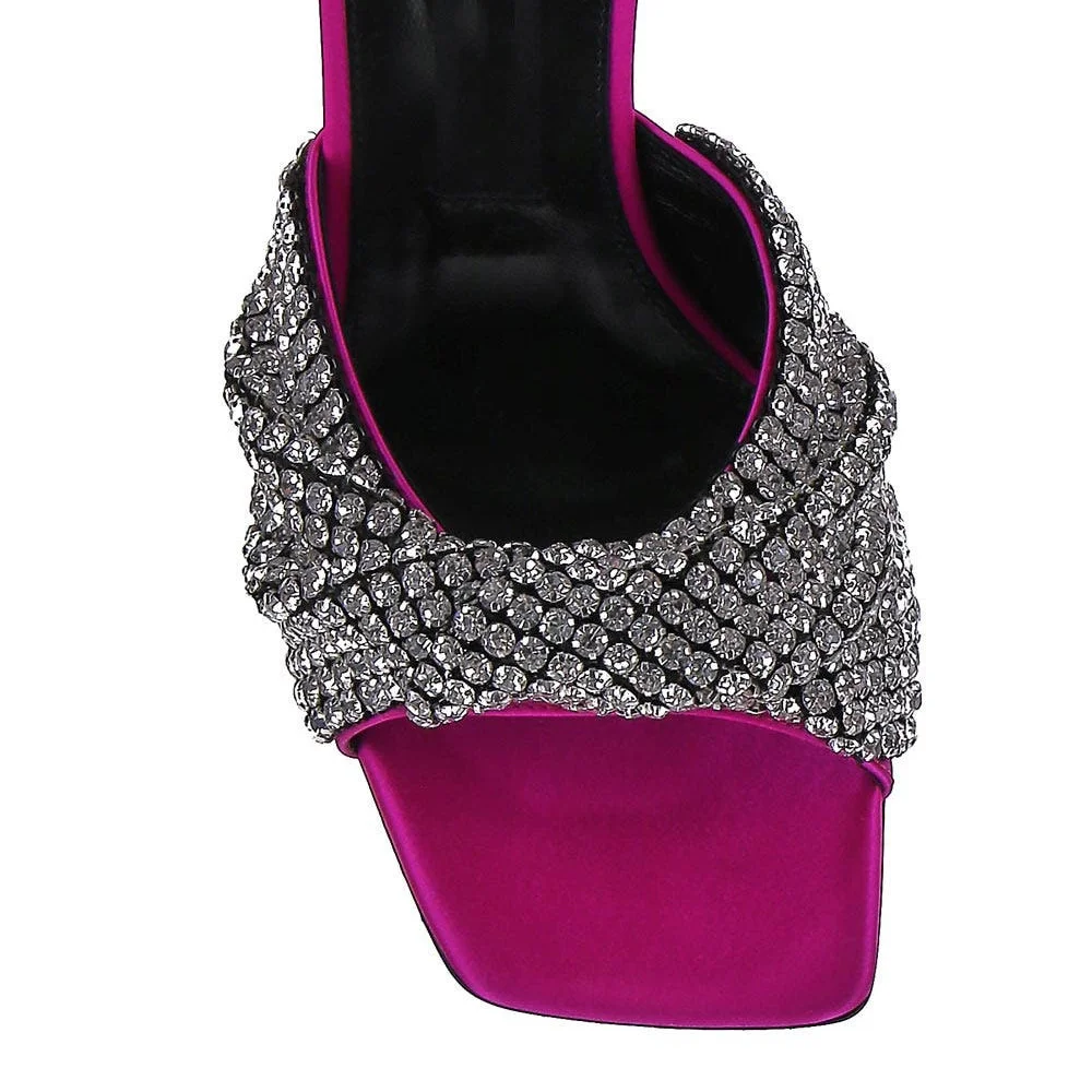 2023 Summer New Arrivals Mature Women Heels Square Toe Rhinestone Cross