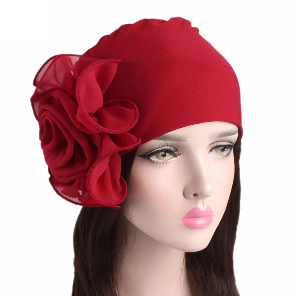 2 Pieces Chemo Turban Hats Flower Turban Hats Stretchy Ladies Turban Brim Cap Pile Vintage Turban Cap for Women Girls 
