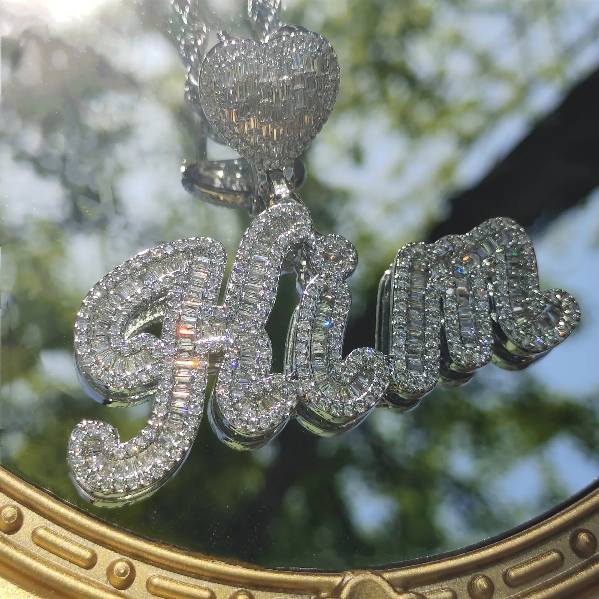 Personalized Cursive Letter Name Necklace Custom Bling