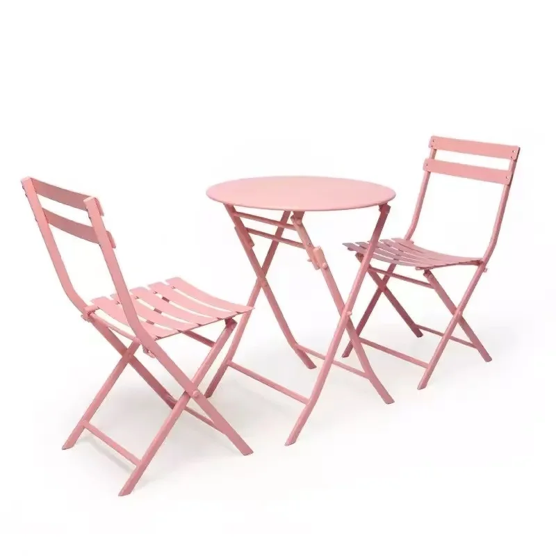 Pink Color 3piece Metal Outdoor Folding Metal Bistro Set Buy Pink