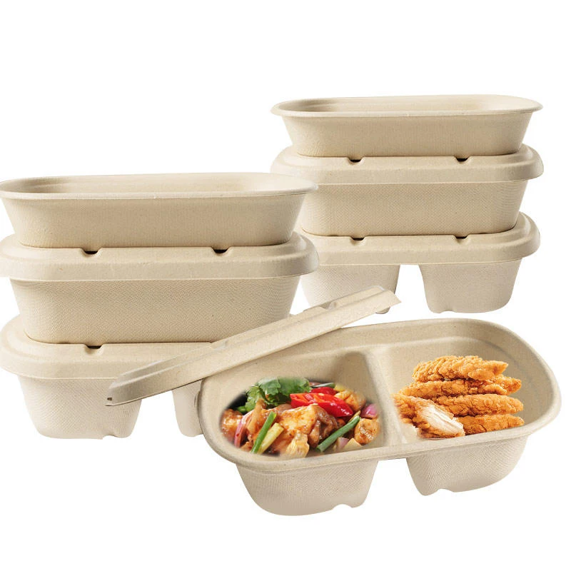 850ml 2 Compartment Biodegradable Takeout Bagasse Sugarcane Food ...