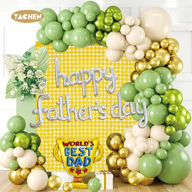 YACHEN Wholesale 74pcs Sage Green Gold Latex Happy Father's Day Balloons Garland Arch Kit Fathers Day Party Supplies Kits