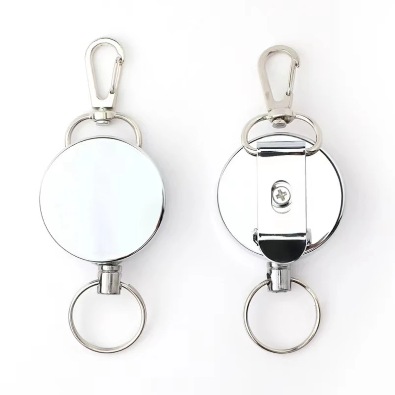 Retractable Badge Holder Reel Well Metal ID Badge Holder with Belt Clip Key Ring for Name Card Keychain