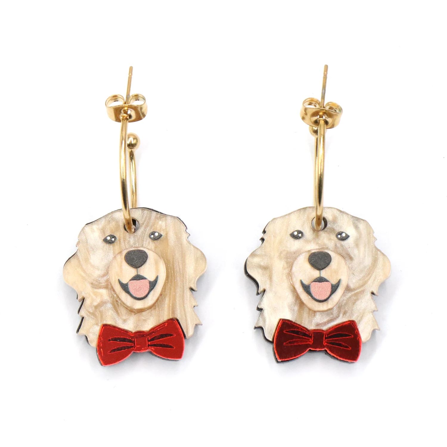 Mignon Corgi Chien Acrylique Boucles d'oreilles Hoop pour Femmes Haute Qualité Tendance Animal Bijoux Jaune Or Strass Échantillon Gratuit Disponible