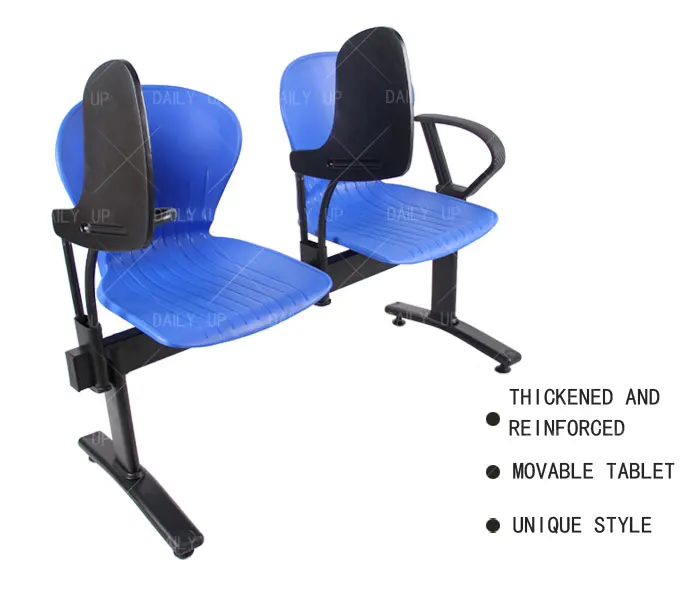 Factory Wholesale Two Seat Bench With Folding Tablet Metal Frame Auditorium Chair With Plastic Backrest For Lecture Training