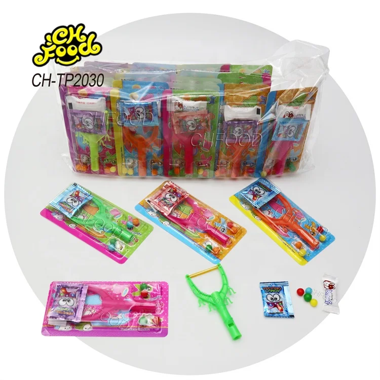 Hot Selling Manufacturer Custom Catapult Toy Small Plastic Slingshot Toy with Jelly Pudding Popping Candy and Puffed Candy Sweet