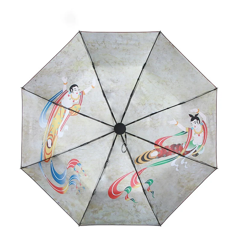 DD1210  Ancient Chinese Dunhuang Sun Umbrellas Men Women Thin Rain Parasol UV Protect Folding Umbrella