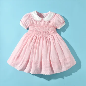 Customized Kids Organza Hand Made Smocked Dresses for Girls UK Baby Boutique Smocking Pink Ball Gowns Toddler Smock Clothes