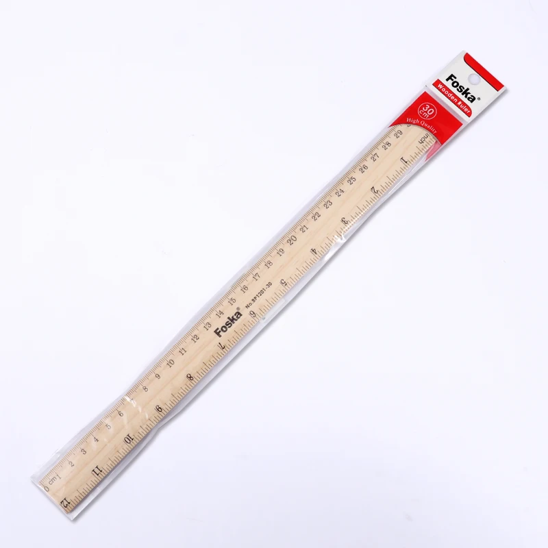 FOSKA User-friendly and Safe Design Double Sided Scale 12inch / 30cm Natural Wooden Straight Ruler for Home Student Office Use