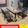 4 chaises + 1 table longue en verre à motif aquatique de 150 cm