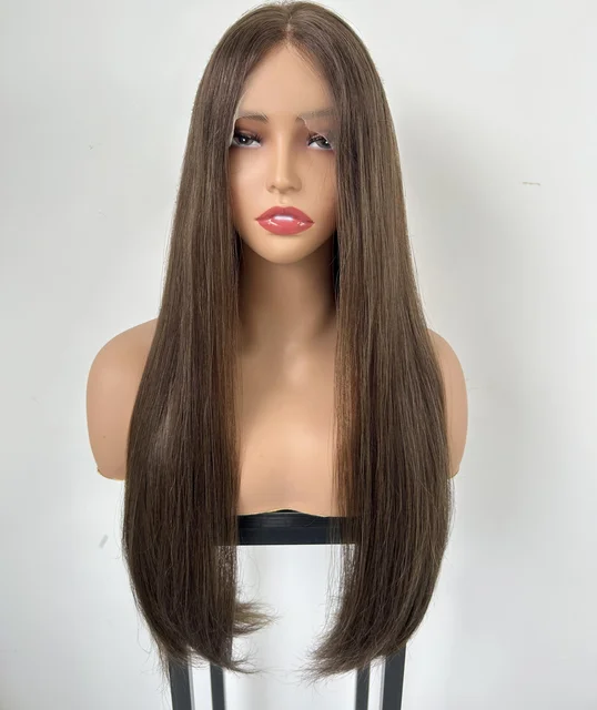 Cuticle Aligned Lace Top Kosher Wig Brown Color Straight Jewish Human Hair Wigs For White Women