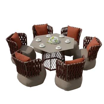 Holiday Villa Outdoor Woven Rope Dining Table And Chair Furniture Set Outdoor Garden Furniture Sets