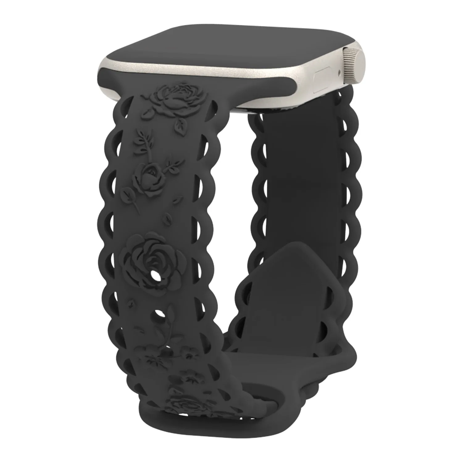 Leyi Loop Wristband Replacement Engraved Relief Watch Strap Silicone 3D Rose Design Lace Band for 8 ultra 38mm
