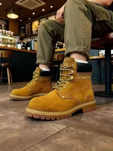 Men's Brown Ankle-Height Work Boots Winter Outdoor Safety Comfort Construction Shoes Genuine Leather Lace-Up Autumn Wholesale